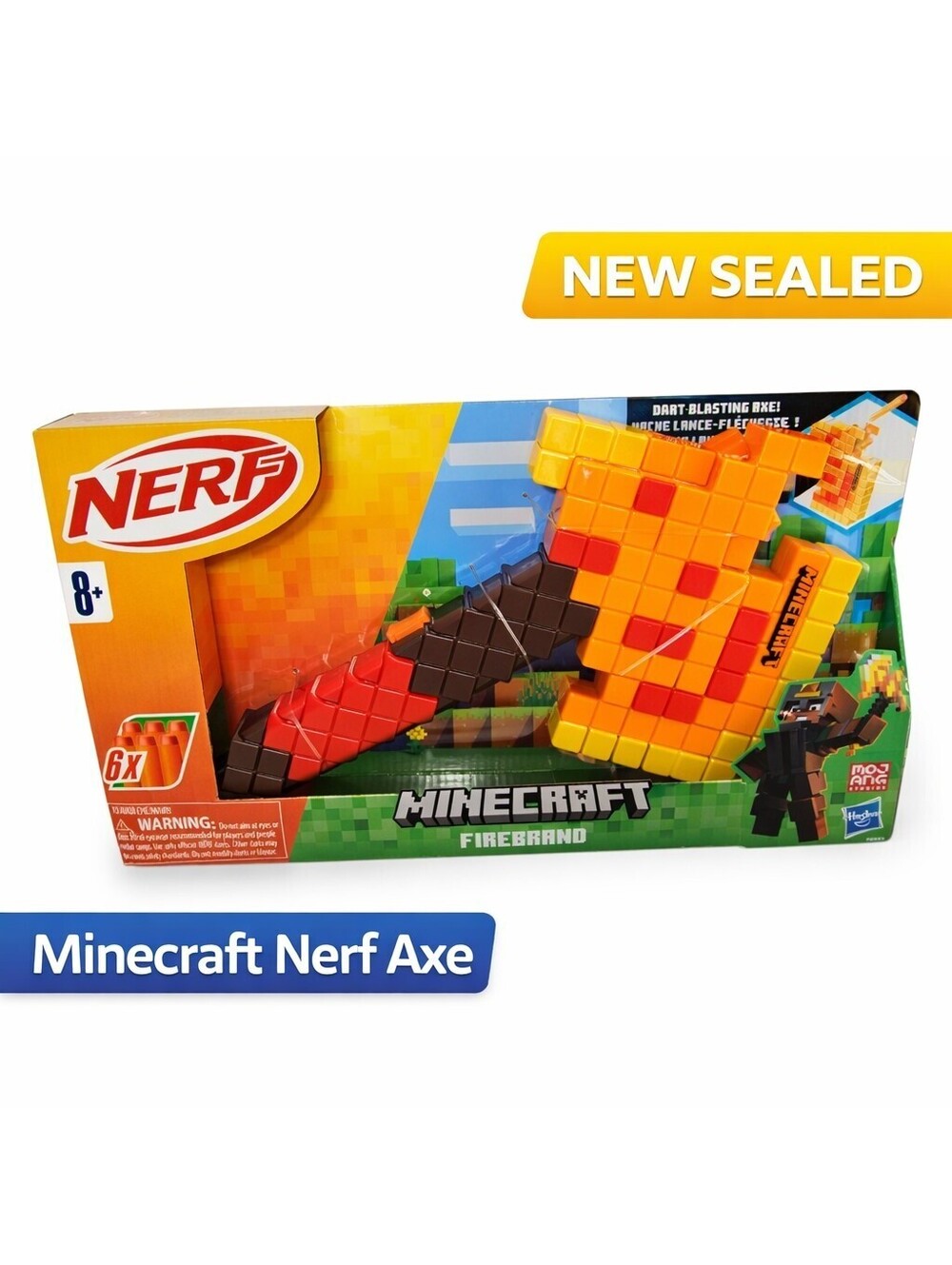 Nerf Minecraft Firebrand Dart Blasting Axe Gun w/6 darts NEW